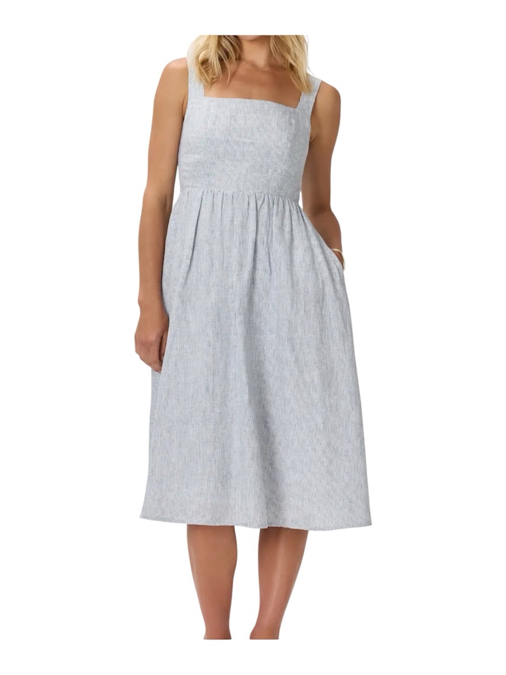 Light Gray Square-Neck Midi Dress